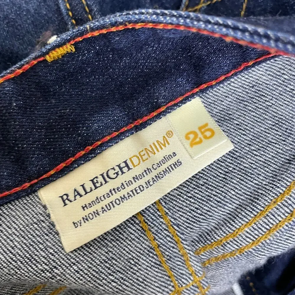 Raleigh Selvedge Straight Leg Jeans 25 Blue White Oak Cotton Stretch USA 27x28